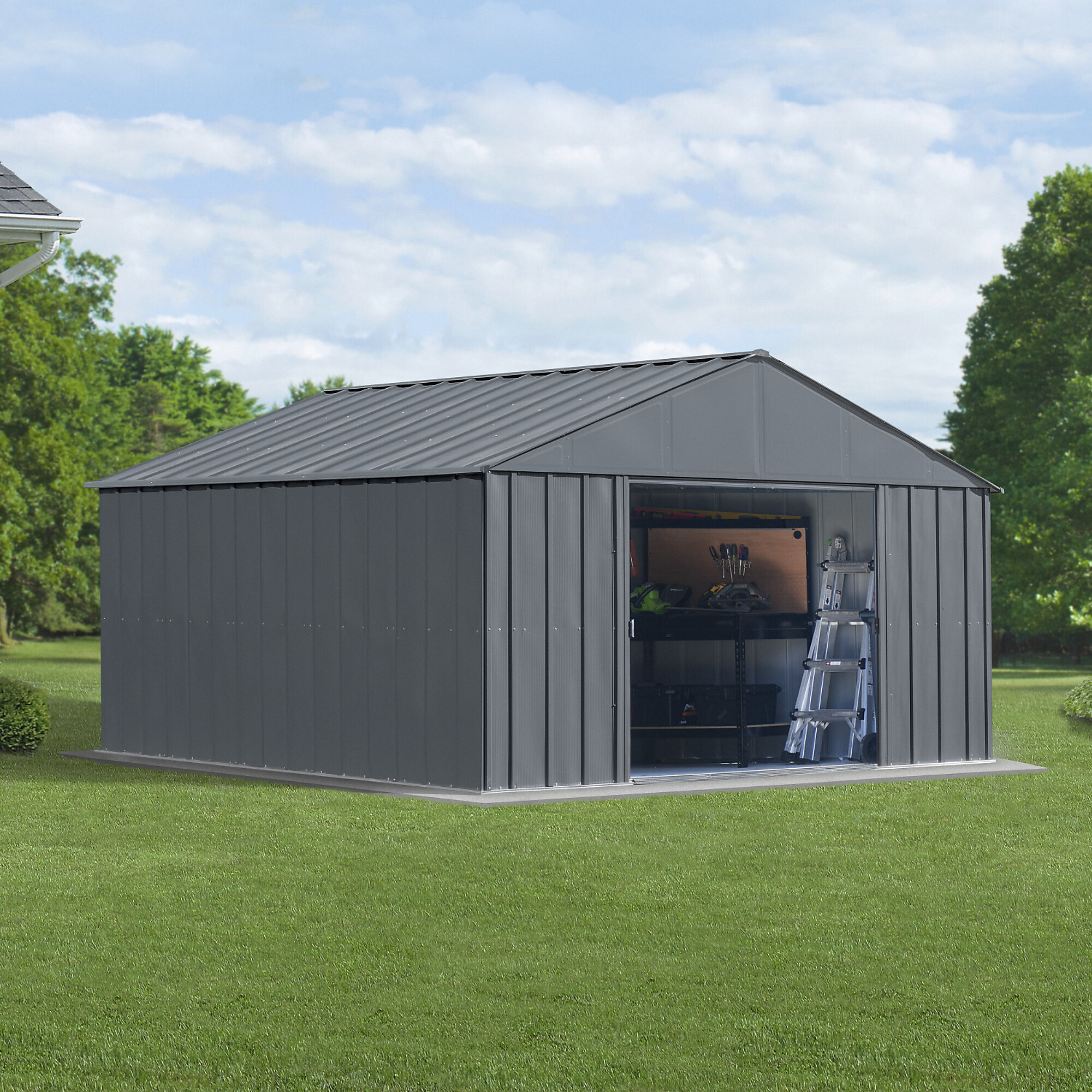 Arrow Storage Products, Classic Metal Shed, 12 x 12 Charcoal, Length 12 ft, Width 12 ft, Model# CLG1212CC
